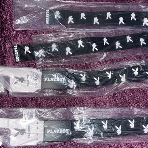 New PlayBoy Bunny black canvas belt white bunny’s clip front size sz s/m & l/xl